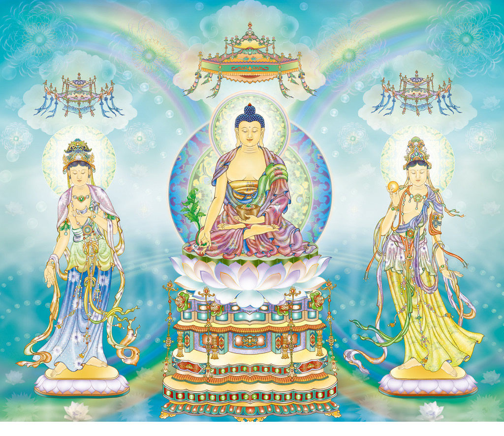 The Three Holy Gods of the East are like portrait painted pharmacist glazed light such as Come daylight Moonlight BodhisattBodhisattBodhisattBodhisattBodhisattva