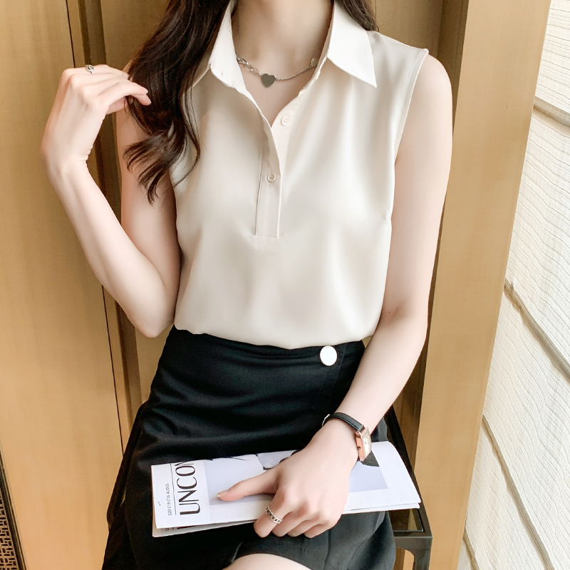 Half-Open Collar Sleeveless Shirt for Women, Loose-Fitting Shirt with Collar, Can Be Worn Inside or Outside, Vest for Women, Spring High-End Top for Female Students