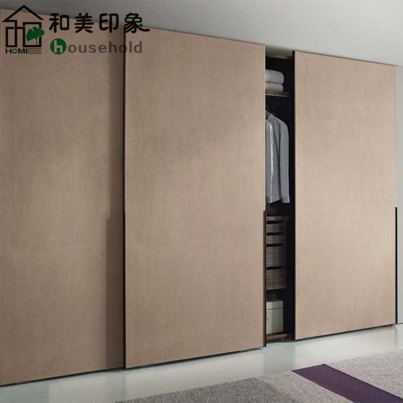 Impression of the United States Light luxury leather cloakroom overall customization Invisible external sliding door wardrobe custom-made side door