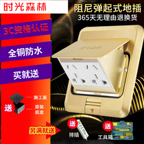 Damping all-copper waterproof double five-hole ten-hole power ground socket cushioning hydraulic hidden bouncing floor ground socket