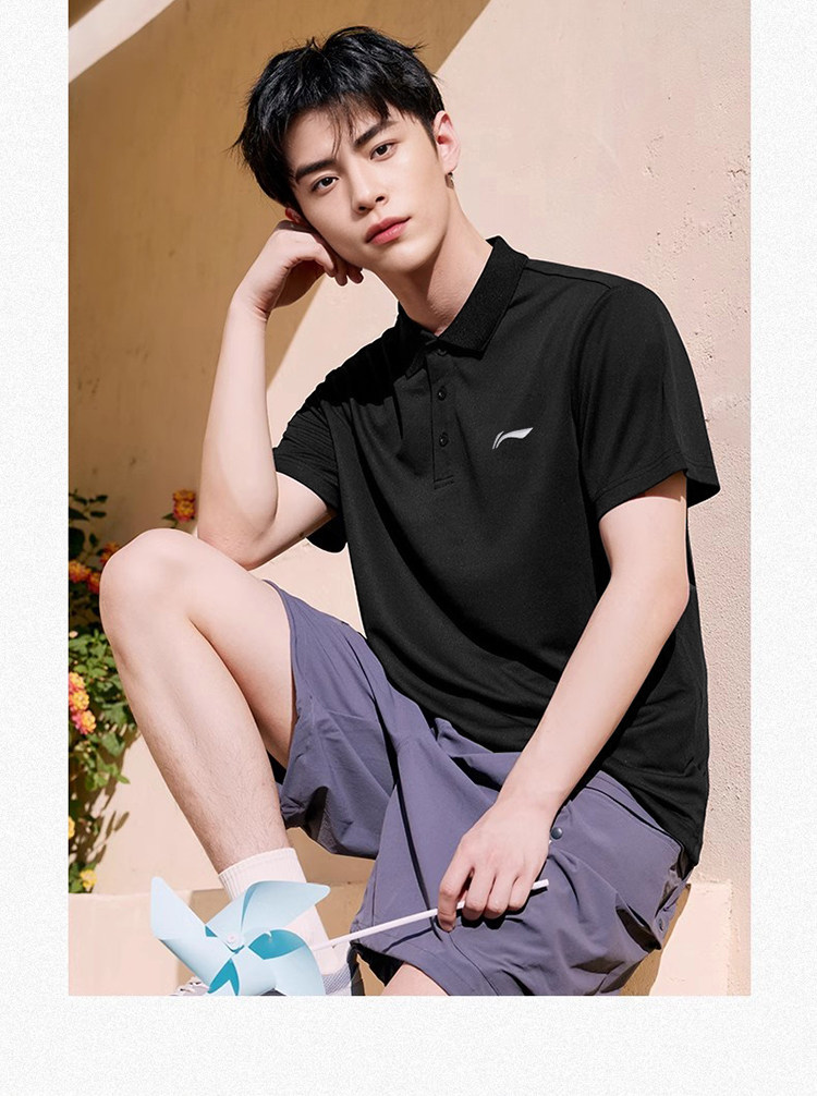 Li Ning, спортивная летняя футболка polo для отдыха для спортзала, быстрое высыхание, короткий рукав 