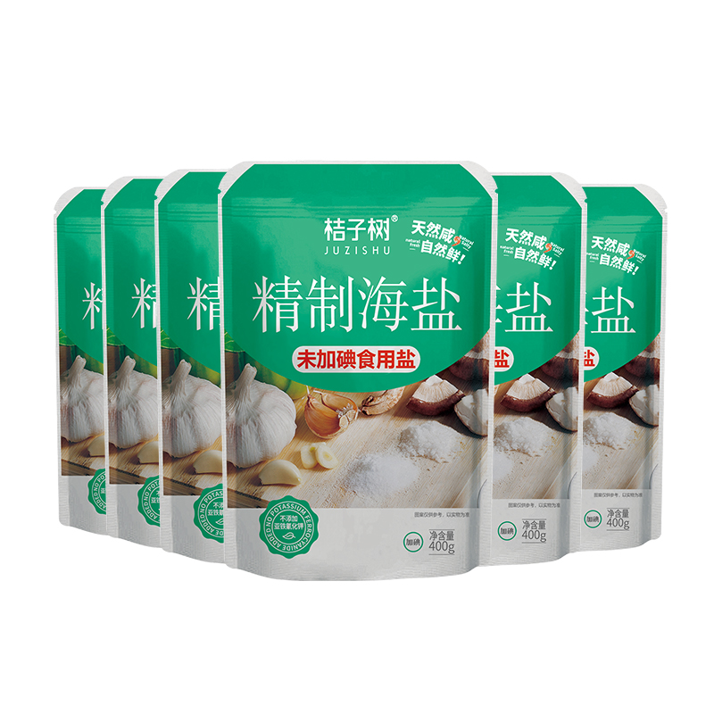 厨房调料桔子树海盐精制无碘盐400g*6袋不含碘天然未加碘食盐盐