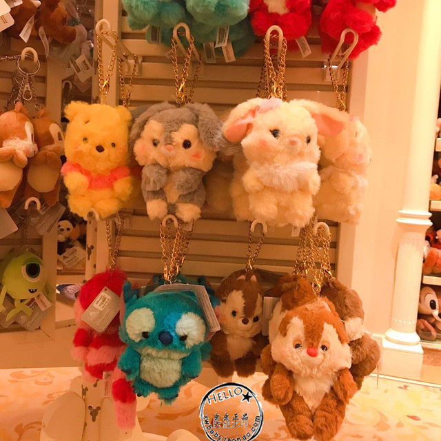 Hong Kong Disneyland Plush Keychain Featuring Monsters, Winnie the Pooh, Stitch, and Lotso