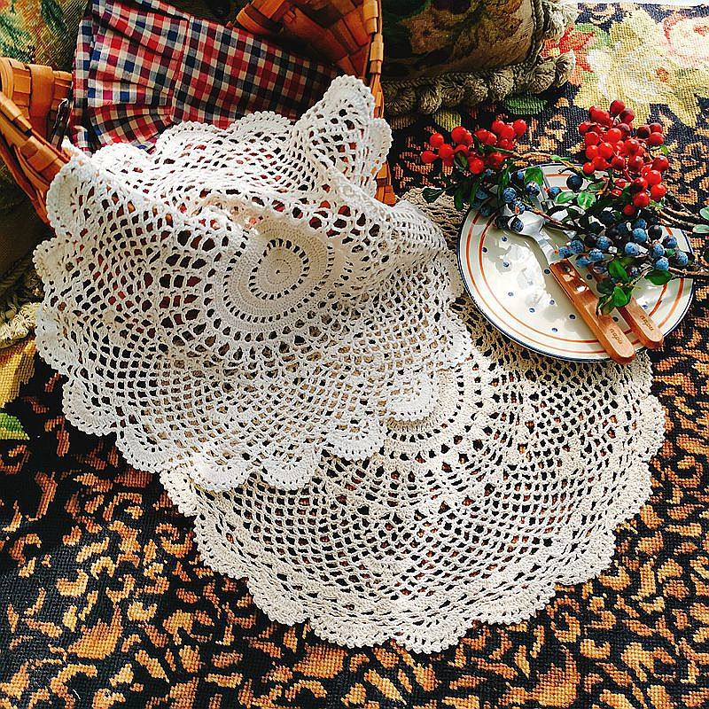 Micro Flawless Sun Style Ins Wind Pure Cotton Thread Hand Crochet Needle Hollowed-out Tea Tray Cover Towels Table Cloth Table Cushion Cup Mat