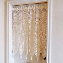 Blue Ink Autumn North European American Cotton Thread Wind Water Curtain Wear Bar Cabinet Door Curtain Pure Color Semi-Curtain Head Short Curtain Free Stiletto Curtain