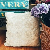 Dumped European double-sided handmade crochet crochet cotton thread woven hollow beige retro living room sofa pillow cushion
