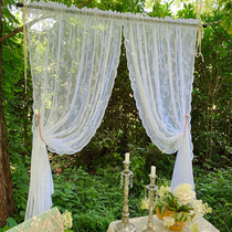 French pastoral lace finished white yarn curtain curtain living room balcony bay window American country adhesive hook wear Rod curtain