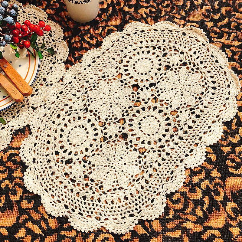 Round round and floral vintage pastoral style pure cotton thread Hand crochet plate mat Placemat table mat Tablecloth