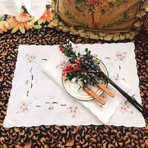 Blue autumn embroidery square old time idyllic cotton embroidery hollow tea tray microwave oven cover tablecloth placemats