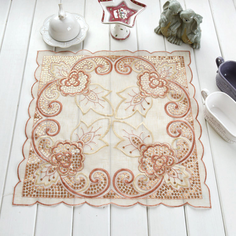 Throw Sale Promotion Foreign Trade Eu Style Meritocratic Embroidery Mesh Yarn Bright Sheet Decoration Dining Cushion Disc Mat Tea Tray Vase Mat Cover Towels