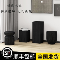 Nordic Square Charred Wood Mound Retro Wood Pile Flower Racks Charring Log Strip Bench Solid Wood TV Cabinet Swapped Stool