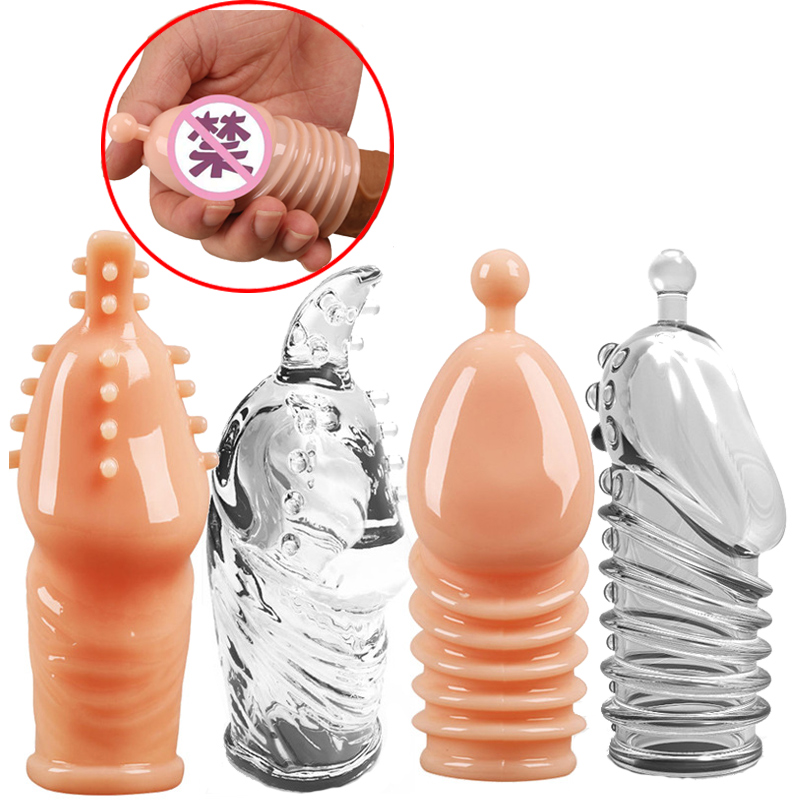 Crystal mace male penile cover sex toy set four sex beast glans lock essence set with spiked tin cap ring