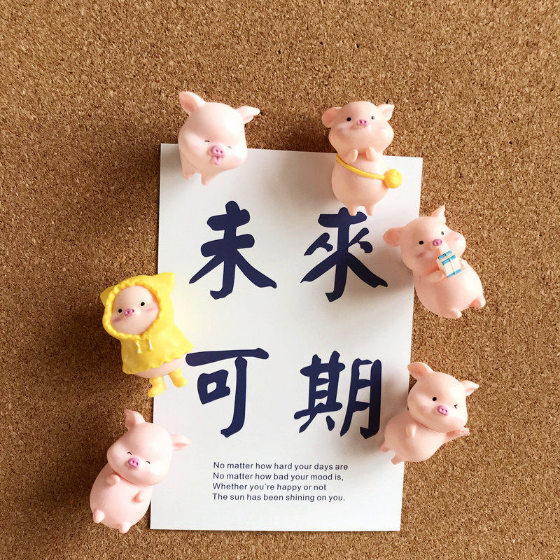Set of 6 cute piglets 3D Stereo cork Nails Felt message board Photo wall Message Painting Office Stationery-Taobao