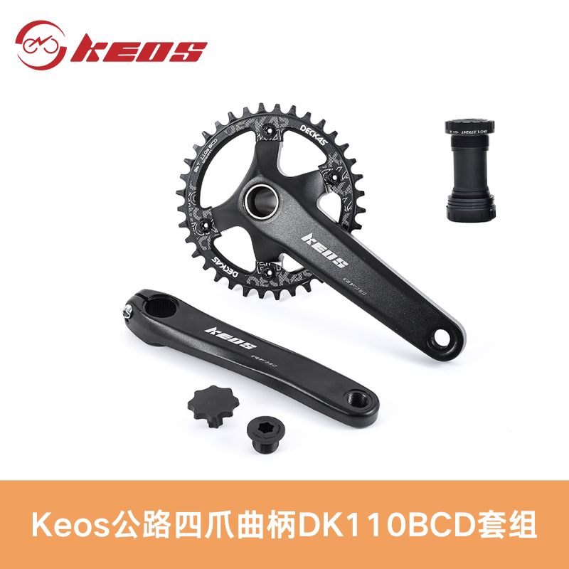 Keos Road Bike Crankset Hollow Integrated 170mm Four-Bolt 110Bcd Positive and Negative Tooth Single Chainring Crankset
