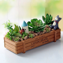 Wooden retro succulent plant flower pot tray Moss landscape flower machine creative indoor storage wooden box ornaments