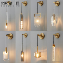 Postmodern full copper light and luxurious crystal living-room background wall lamp Nordic hotel Stairs Aisle Bedroom Headboard Lamp