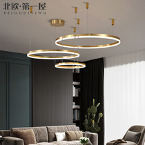 Rear Modern Living Room Chandelights Full Copper Lamp Intelligent Modern Minima Light Luxury Duplex Stairway Cirque Lamp Villa Big Chandelia