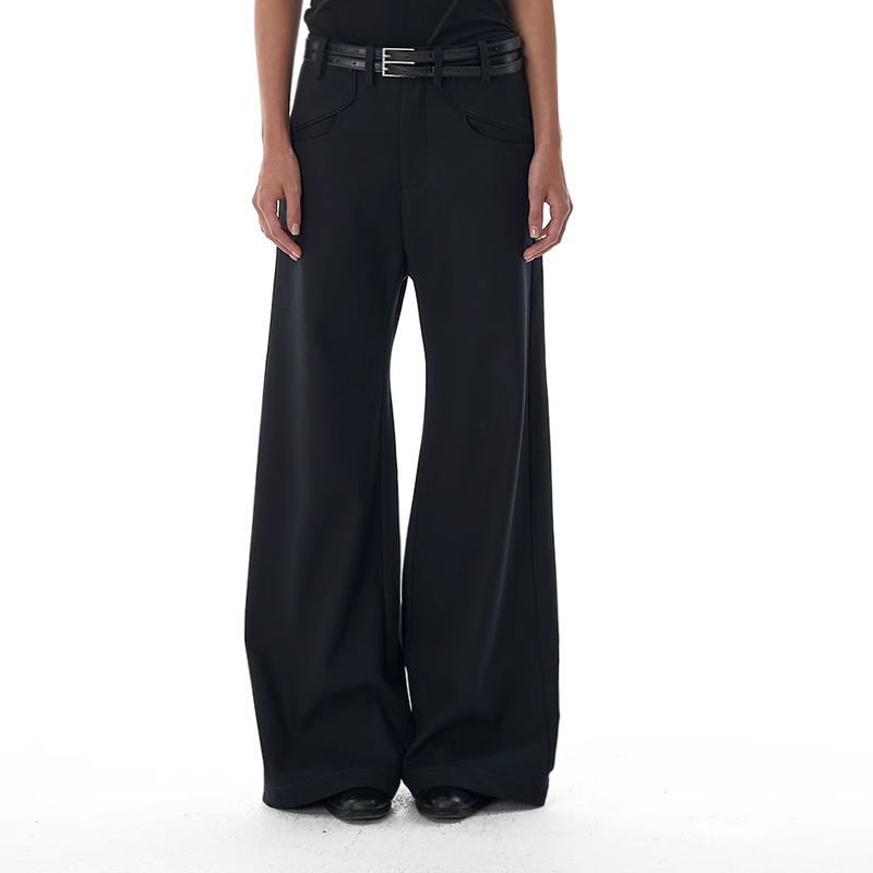 Bevan up | Midnight Blue Tencel A-Line Silhouette with Pocket Cut-Out and Slightly Flared Long Pants Bevan up | Midnight Blue Tencel A-Line Silhouette with Pocket Cut-Out and Slightly Flared Long Pants