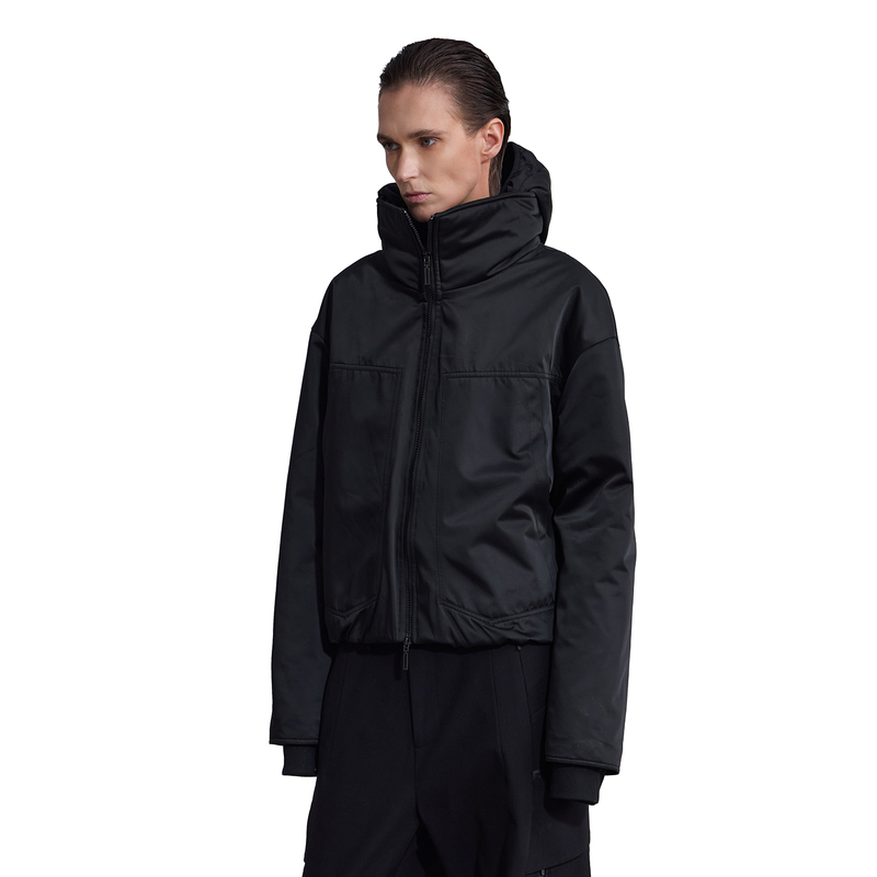 Bevan up |   Ray* Quilted Stitching Short Wide Detachable Hood High Collar Large Pocket Nylon Cotton Jacket Coat