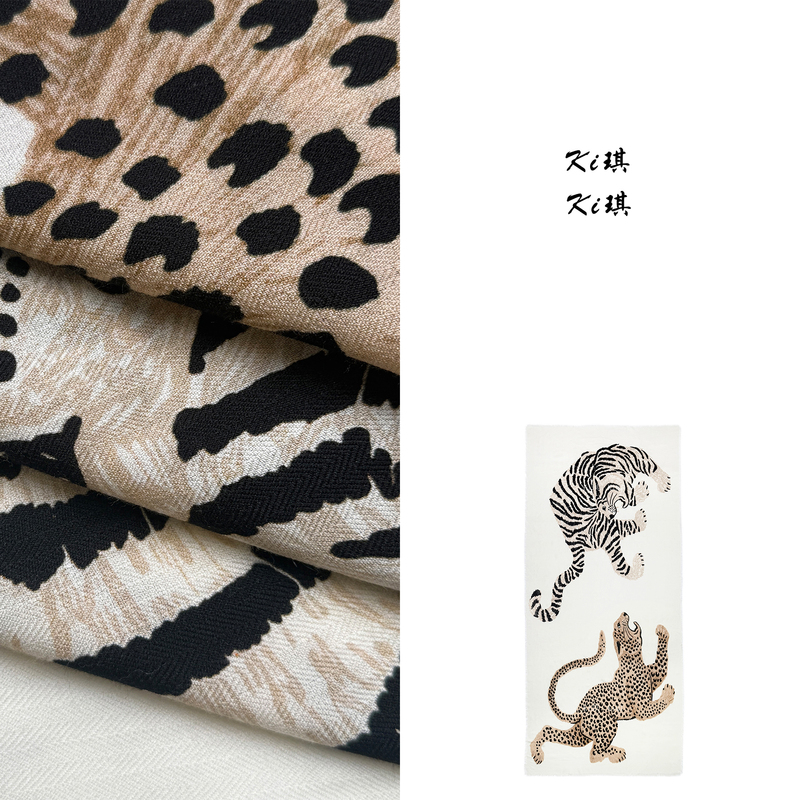 [Obsidian Snow Leopard] Retro Leopard Print, Quiet Luxury, Lazy Old Money Style, Sheep Wool Long Scarf, Shawl, Silk Scarf, Two Colors