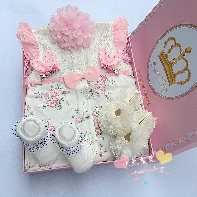 Mùa xuân và mùa hè mỏng phần bé sơ sinh quần áo hộp quà mùa thu quần áo cotton bé bộ váy công chúa trăng rằm trăm ngày set đồ sơ sinh cho bé gái