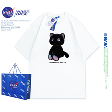 NASA Fat mm Loose Slim Black Cat Short sleeved T-shirt Summer Extra Large Women's Wear Age Reducing Versatile Small Top