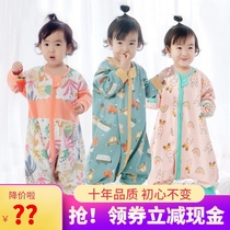 Huxibei childrens split-leg sleeping bag Spring and summer four seasons baby thin section large baby air-conditioned room pure cotton baby sleeping bag