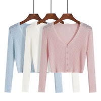 Трикотажный тонкий летний кардиган, шелковый короткий лонгслив, защита от солнца