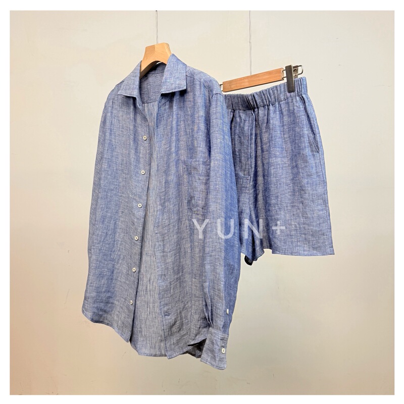 French Imported Striped Linen Old Money Style Lazy Shirt and Shorts Set for Women, Artistic Style