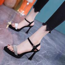 Hong Kong rhinestone high-heeled sandals for women 2024 new summer ladies high-end waterproof platform with open toe stiletto heel