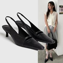 Hong Kong Korean style kitten heel sandals for women 2024 summer new versatile niche retro stiletto square toe high heels trend