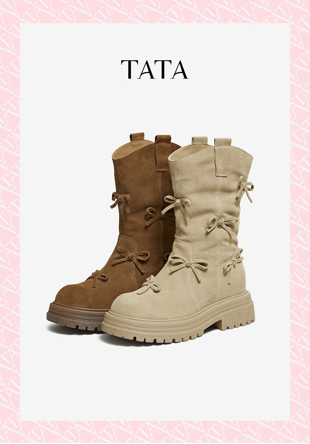 Западные Boots tata他她复古靴子西部靴厚底堆堆靴休闲靴骑行靴中筒靴chf01ds5