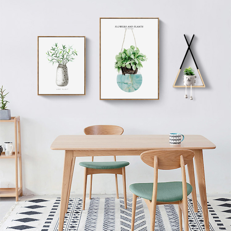 Northern Europe restaurant decoration painting green plants small fresh dining room dining room wall mural modern simple living room combination hanging picture