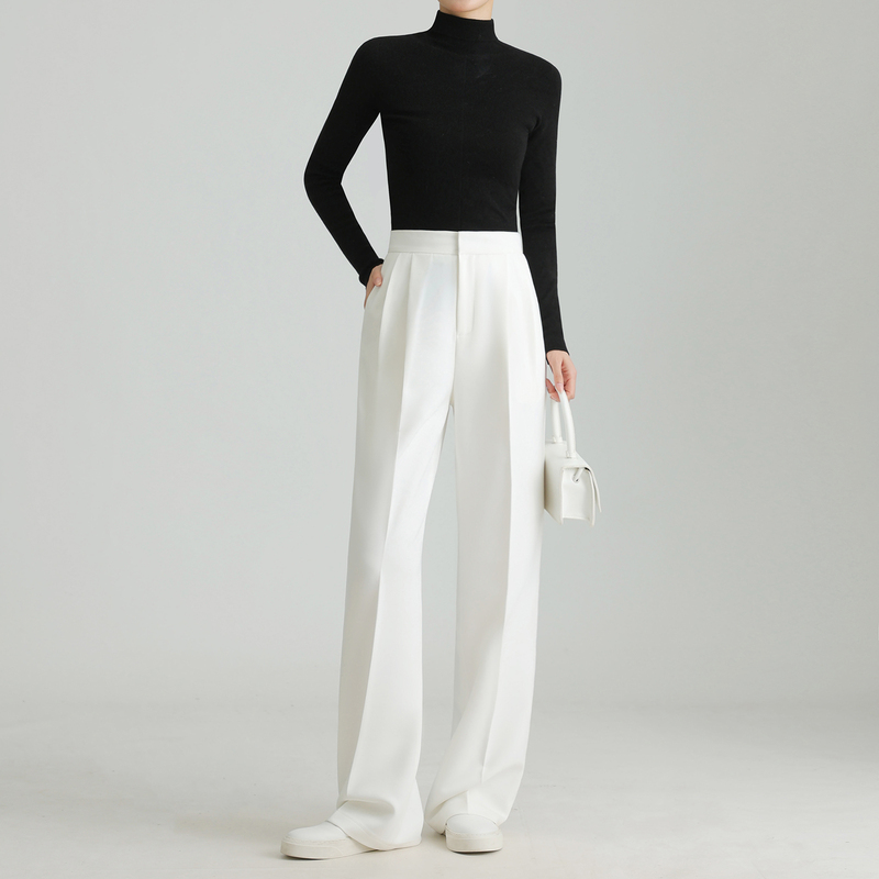 Zhuang Zhou Spring and Summer High-Waisted Straight-Leg Suit Pants for Women, High-Softness Silk White Narrow Wide-Leg Pants, Floor-Length Drapey Casual Trousers Zhuang Zhou Spring and Summer High-Waisted Straight-Leg Suit Pants for Women, High-Softness Silk White Narrow Wide-Leg Pants, Floor-Length Drapey Casual Trousers