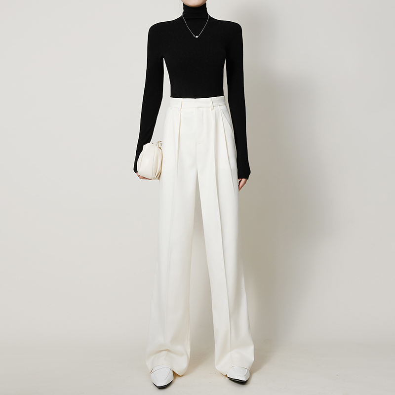 Zhuang Zhou Spring and Autumn Fine Wool New High-Waisted Slimming Wide-Leg Pants White Floor-Length Straight Casual Pants Suit Pants for Women Zhuang Zhou Spring and Autumn Fine Wool New High-Waisted Slimming Wide-Leg Pants White Floor-Length Straight Casual Pants Suit Pants for Women