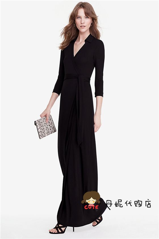 France 17 autumn and winter DVF three-quarter sleeves lapel long version of the slim wrap dress