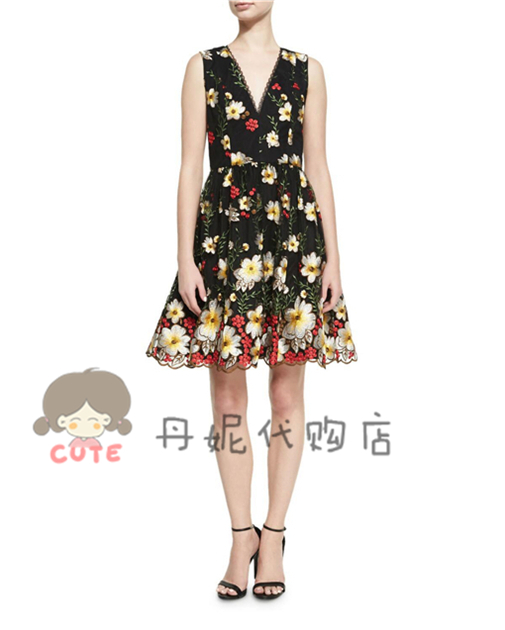 alice olivia 17 spring summer embroidery colourful embroidered V collar sleeveless dress