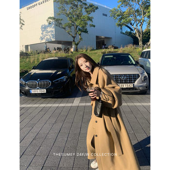 THESUMEY 韩系单排扣毛呢外套女秋冬2024年新款宽松保暖长款大衣