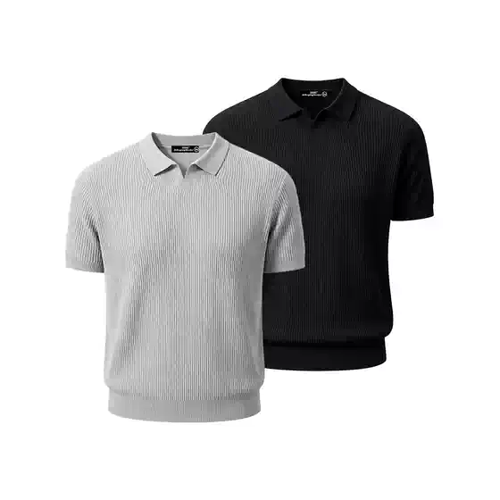 Dehz Textured Polo Old Money Style Knitted Short Sleeve Shirt for Men, Summer Breathable Commuting Casual Trendy Brand Top for Couples