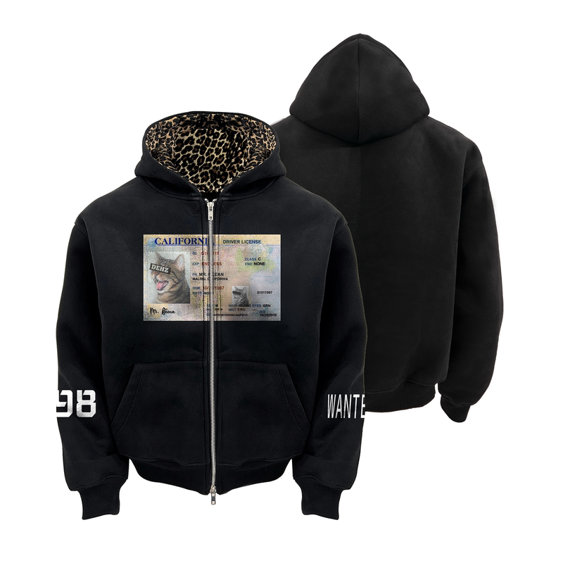 Dehz25 "Wanted Bad Cat" Cleanfit Short Leopard Print Color-Block Heavyweight Hooded Cardigan Sweatshirt Jacket New Style