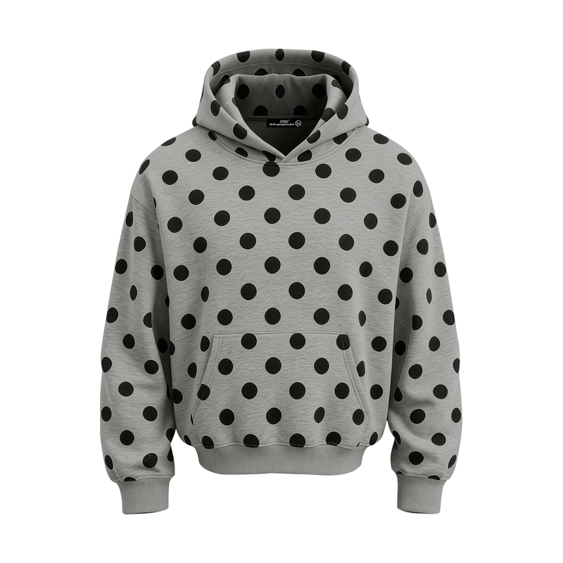 Dehz26Aw Basic Polka Dot Short Wide Hooded Sweatshirt for Men and Women, Casual and Versatile, 450g Heavyweight Trendy Brand Top