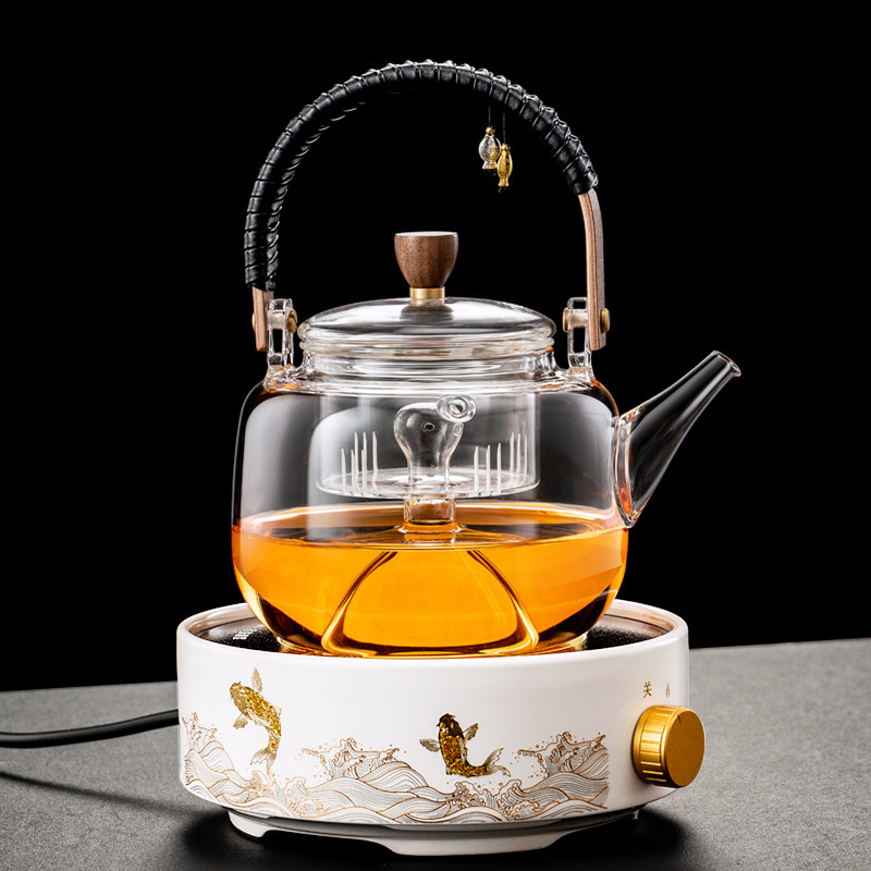 Glass teapot black crystal furnace tea maker tea maker tea kettle tea set white tea household automatic steam tea maker