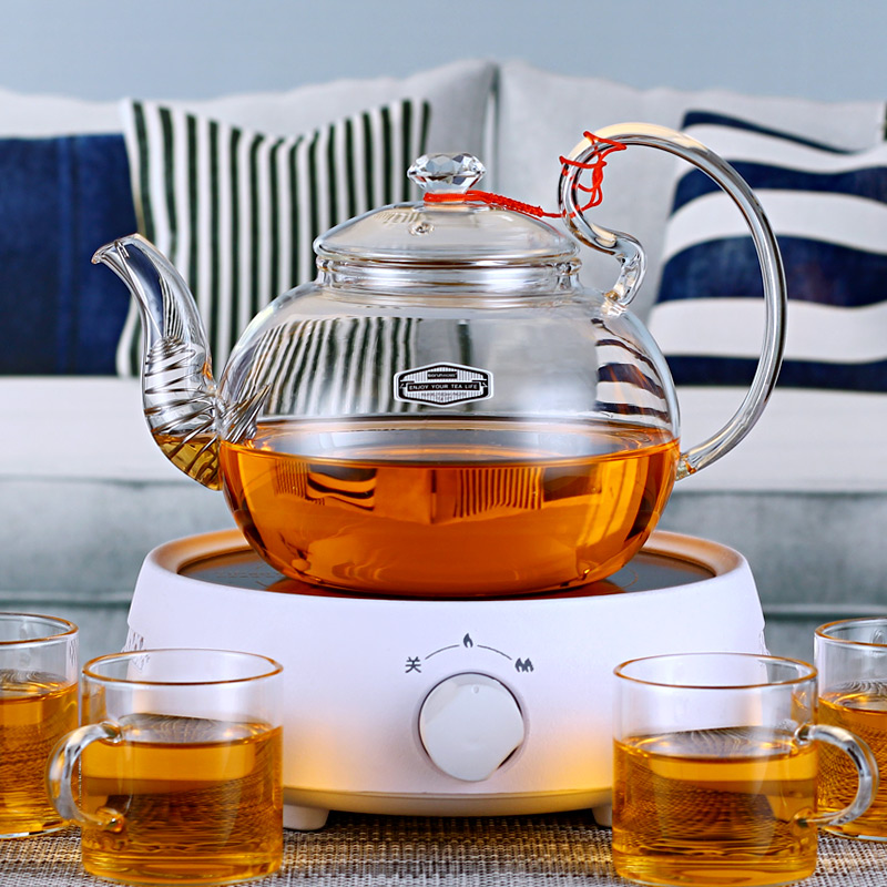 Boson pure glass boiling water cooking teapot flower tea raising raw tea home heat resistant full glass tea black crystal furnace suit