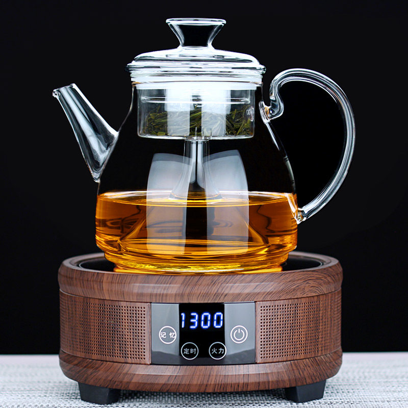 Heat resistant full glass thickened steam cooking tea-resistant steaming tea black teapot black crystal furnace home package big number