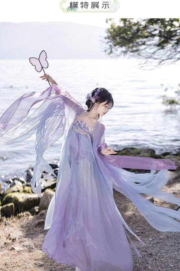 Китайцы одежда наборы 汉风唐韵原创【春不晚】唐制诃子裙汉服女仙气破袖大袖衫刺绣