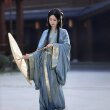 魏晋制蓝色战国袍汉服女直裾古装女款复原拖尾古风女装2026新款