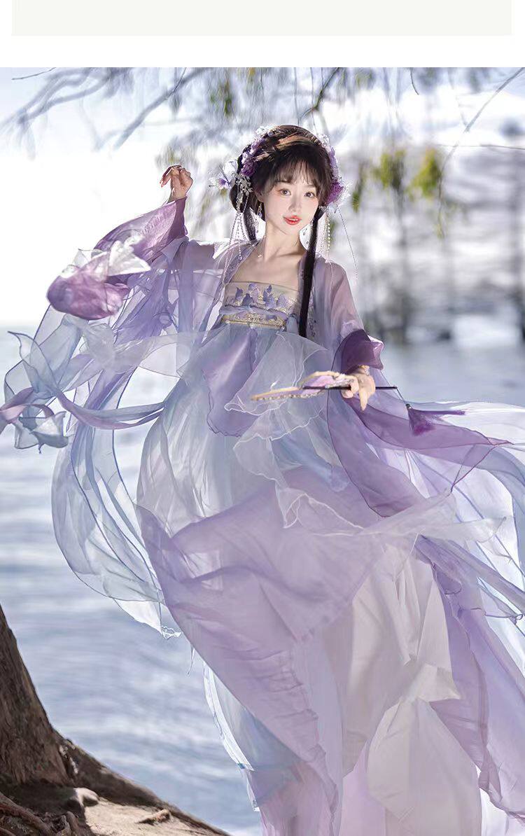 Китайцы одежда наборы 汉风唐韵原创【春不晚】唐制诃子裙汉服女仙气破袖大袖衫刺绣