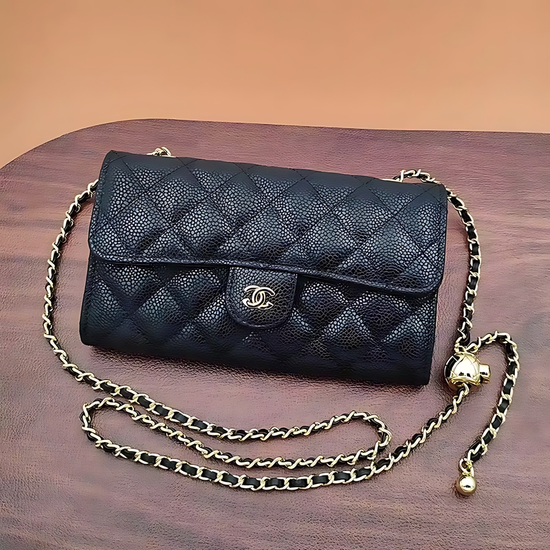 2025 New Genuine Leather Caviar Phone Bag with Chain Crossbody for Women, High-End Small Backpack, Chanel-Style Long Wallet 2025 New Genuine Leather Caviar Phone Bag with Chain Crossbody for Women, High-End Small Backpack, Chanel-Style Long Wallet