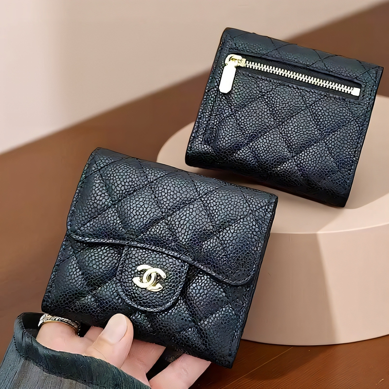 Genuine Leather Caviar Zipper Wallet for Women 2026 New Model 70% off Fold Wallet Small Purse Short Style Coin Purse