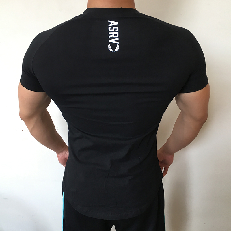 Muscle Fitness Buddy Sport Off-cotton T-shirt Short Sleeve Thin man running basketball training round collar T-shirt Summer